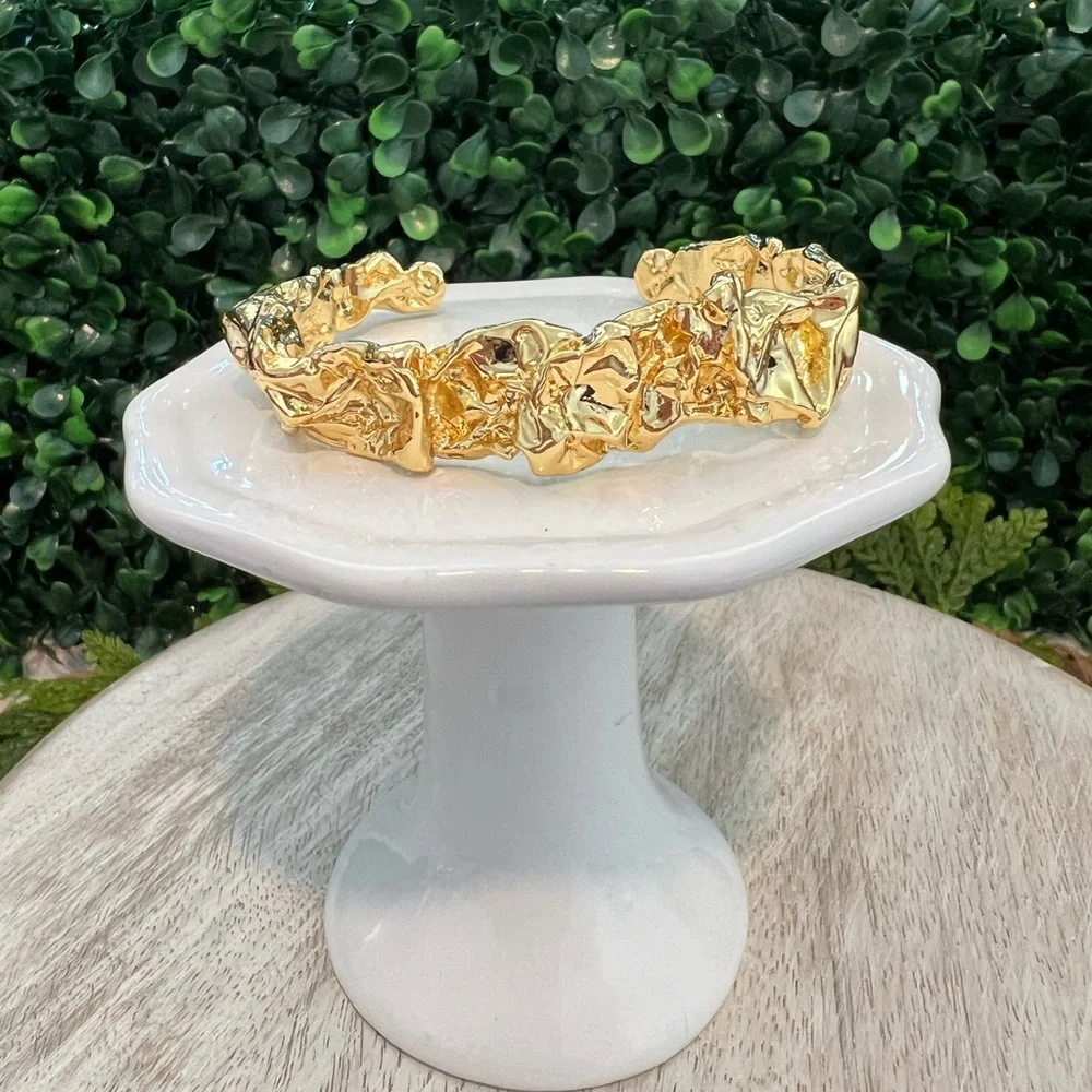 New Amber Sceats Emery Cuff Bracelet | Gold | Modern Textured | 24k Gold Plated